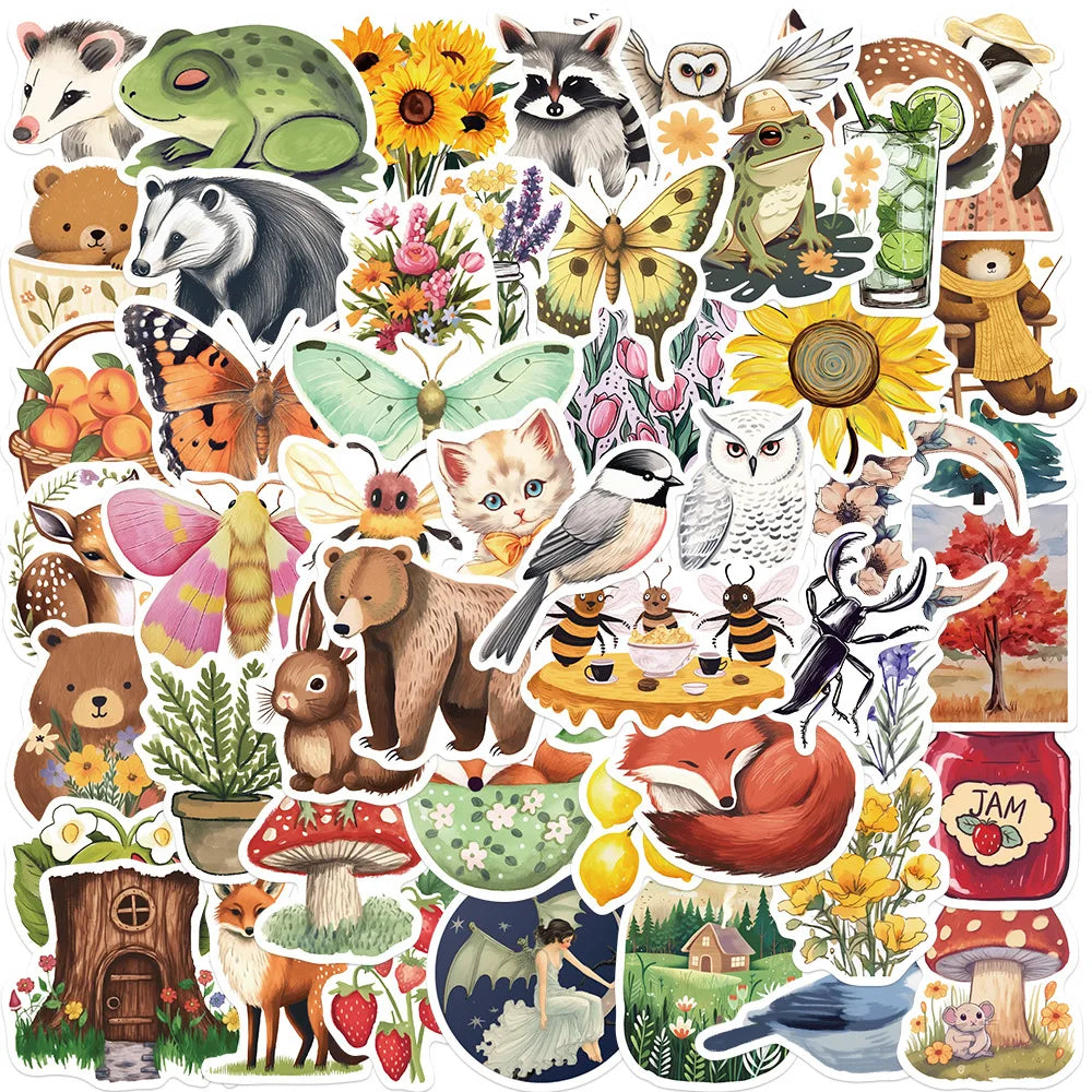 50pcs Cartoon Forest Graffiti Stickers for Helmet, Wall, DIY Decoration