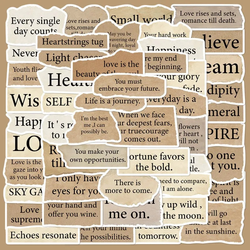 50pcs Retro English Phrase Graffiti Stickers for Helmet, Wall, DIY Decoration Wholesale