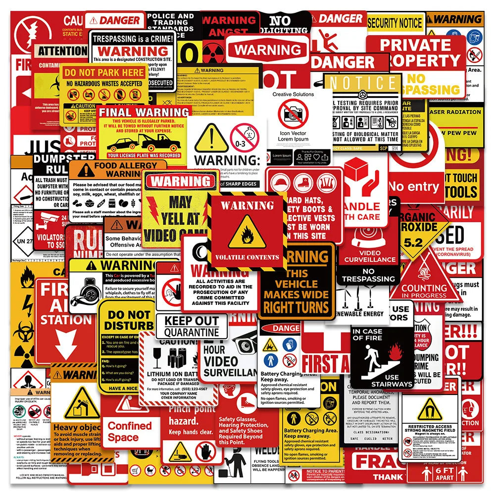 Anime Warning Stickers Pack - Skateboard, Guitar, Laptop, Motorcycle, Car Decals