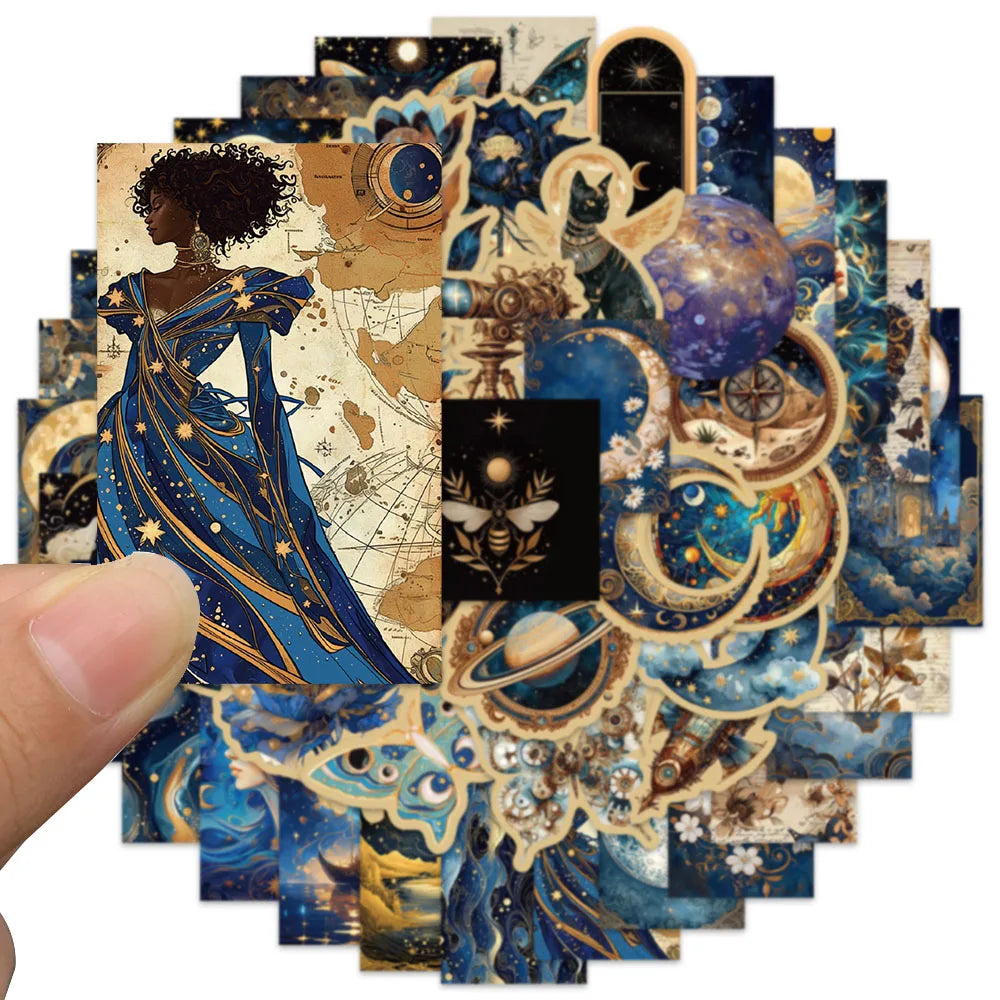 50pcs Aesthetic Cartoon Fancy Universe Stickers Water Bottle Art Stickers Laptop Luggage Notebook Waterproof Vinyl Phone Decals