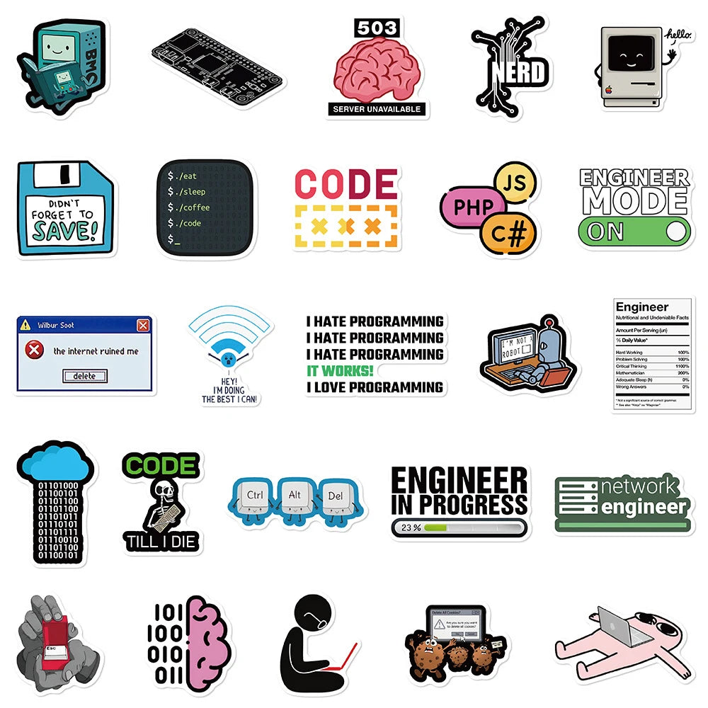 10/30/50pcs Cartoon Funny Program Ape MEME Stickers Funny Programmer Decals Skateboard Fridge Guitar Car Cool Waterproof Sticker