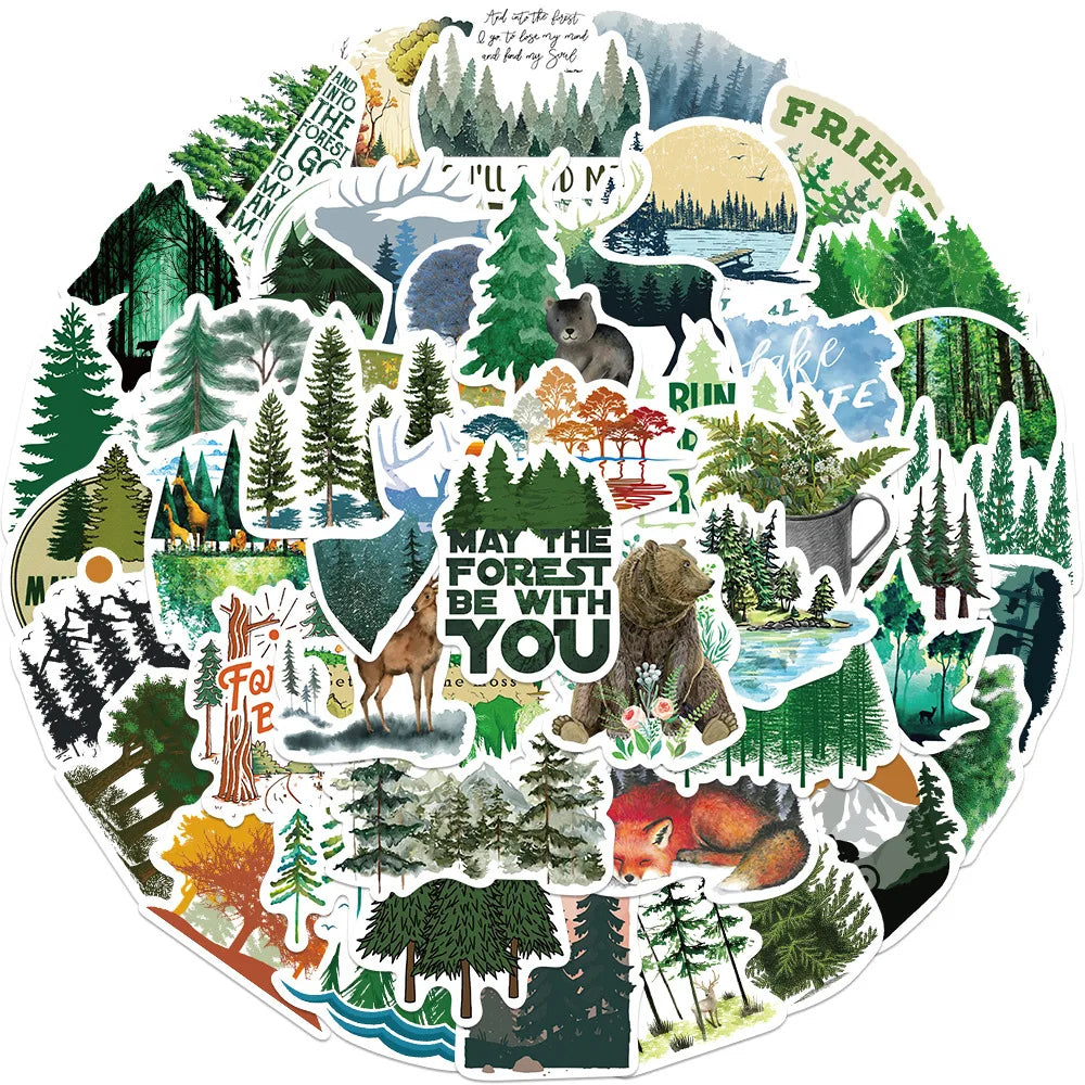 Natural Landscape Forest Animal Stickers 10/30/50pcs - DIY Decals for Motorcycle, Suitcase, Phone, Bike, Kids