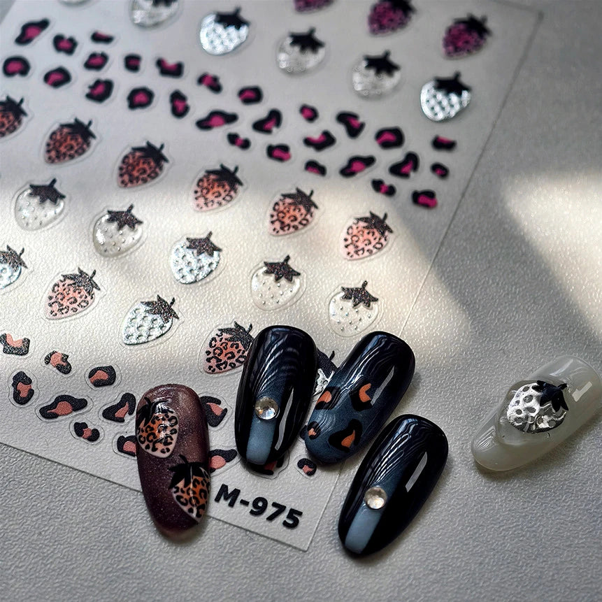 Strawberry Leopard Nail Art Stickers 5D Decals Wholesale