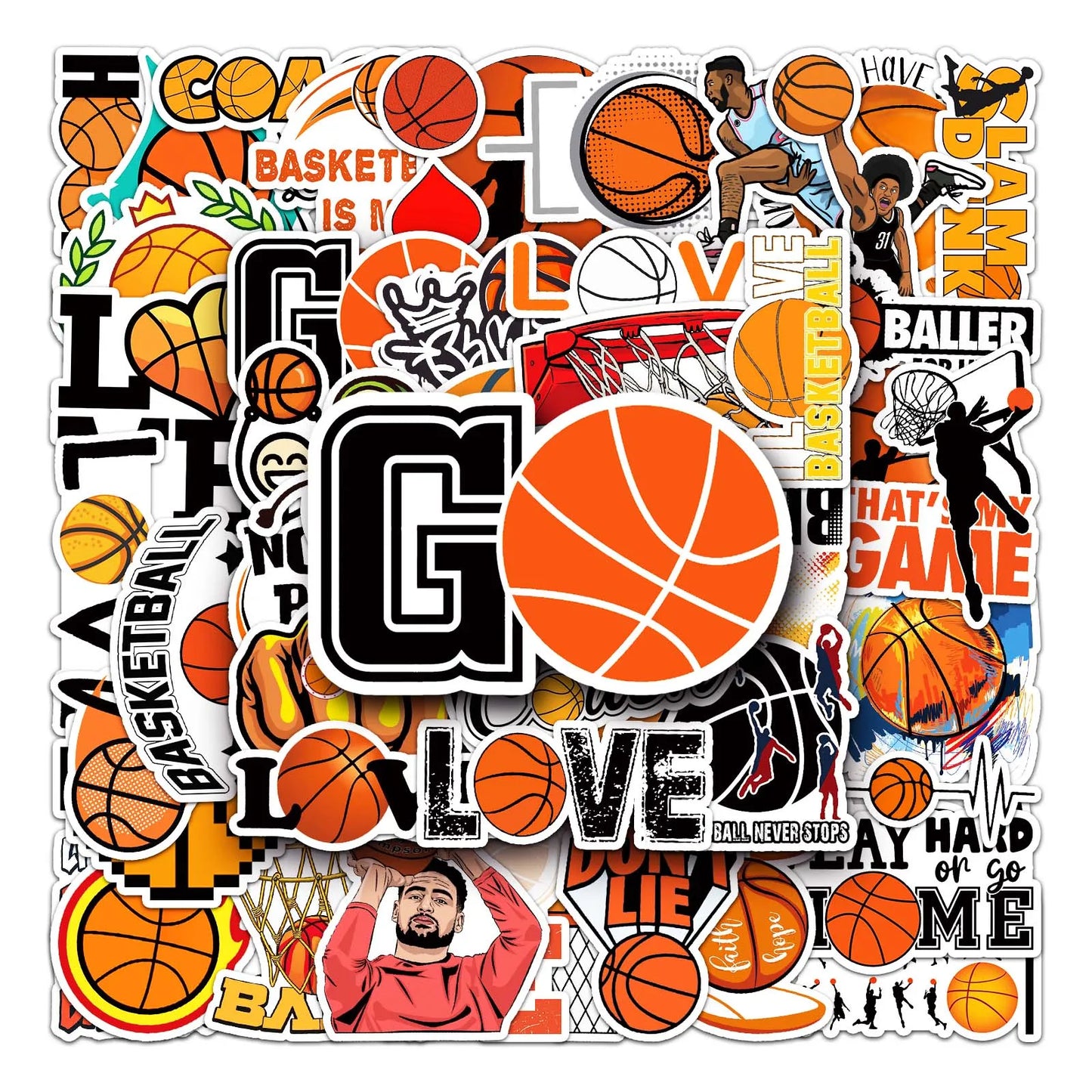 50Pcs Basketball Cartoon Waterproof Vinyl Stickers for Skateboard Snowboard