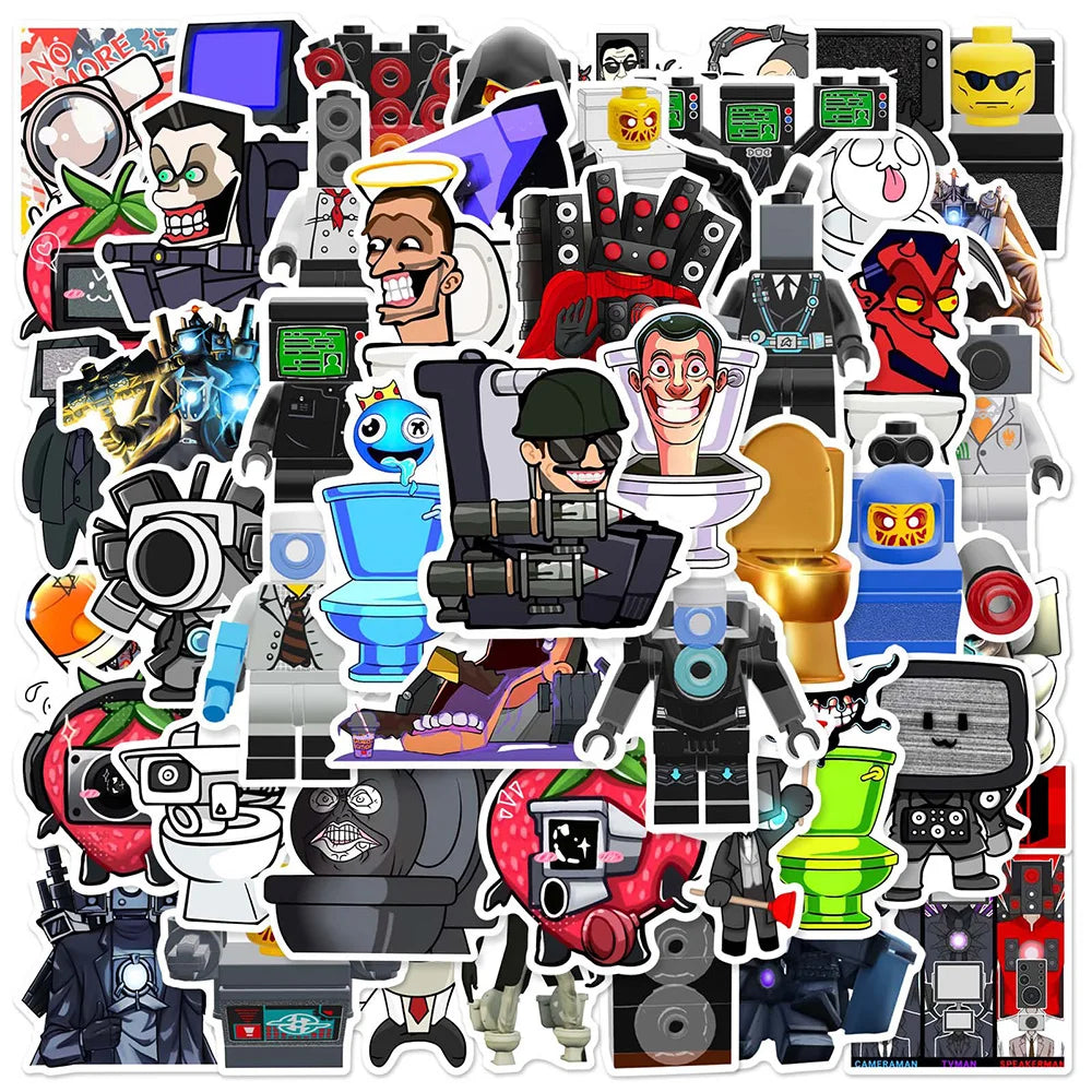 Skibidi Toilet Game Stickers - 10/30/50/100pcs Waterproof Cartoon Decals for Phone, Skateboard, Laptop, Car
