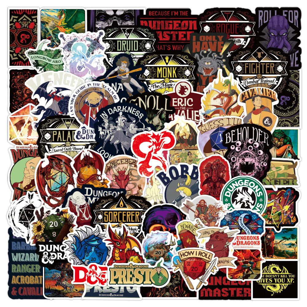 50/100PCS Dungeons and Dragons Stickers Waterproof PVC Skateboard Luggage Motorcycle Guitar Kid Boy Vsco Sticker