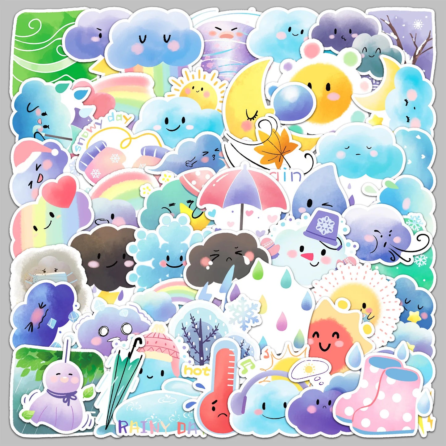 50Pcs Cute Weather Icon Stickers for Helmet, Wall, DIY Decoration