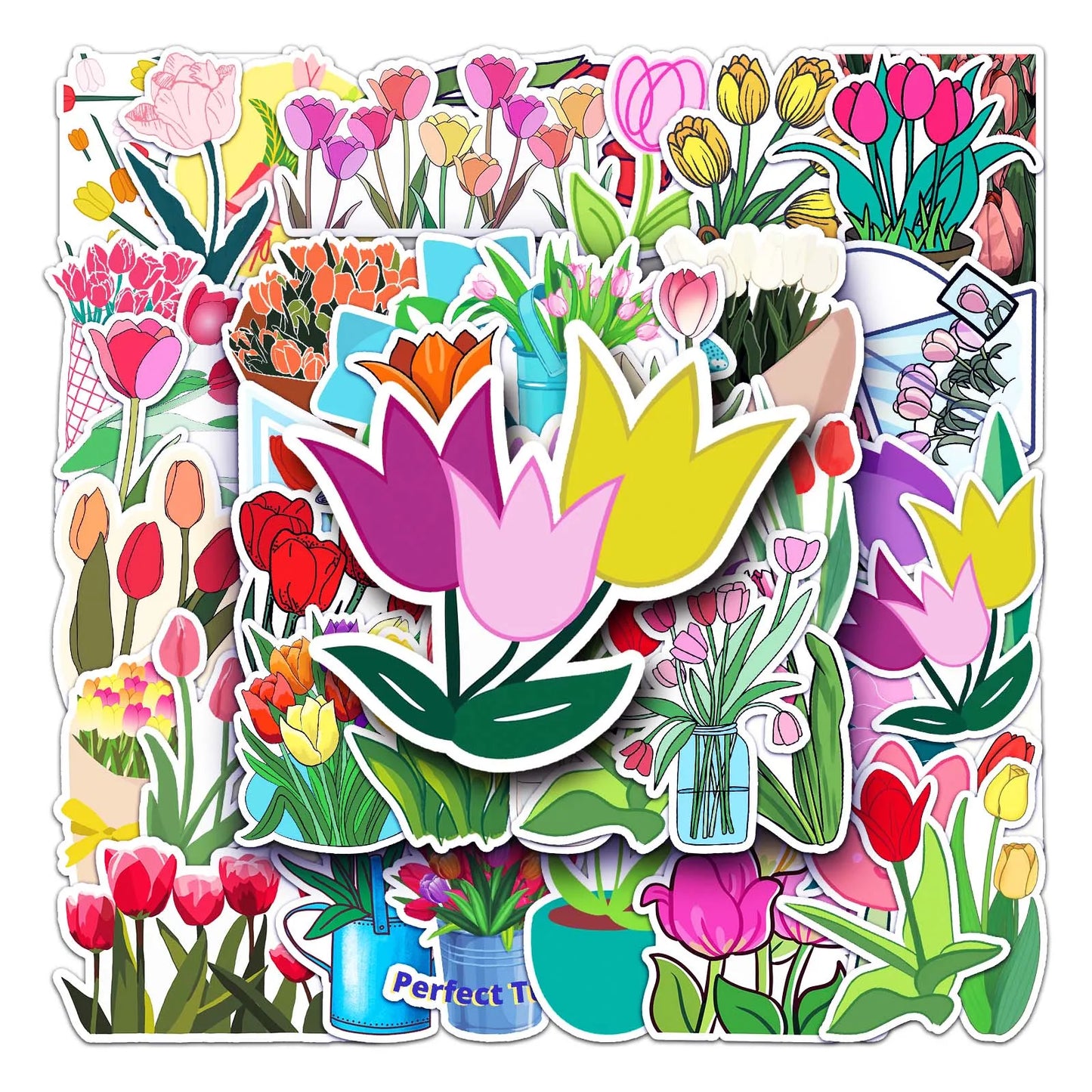 50Pcs Tulip Cartoon Waterproof Vinyl Stickers for Skateboard Snowboard