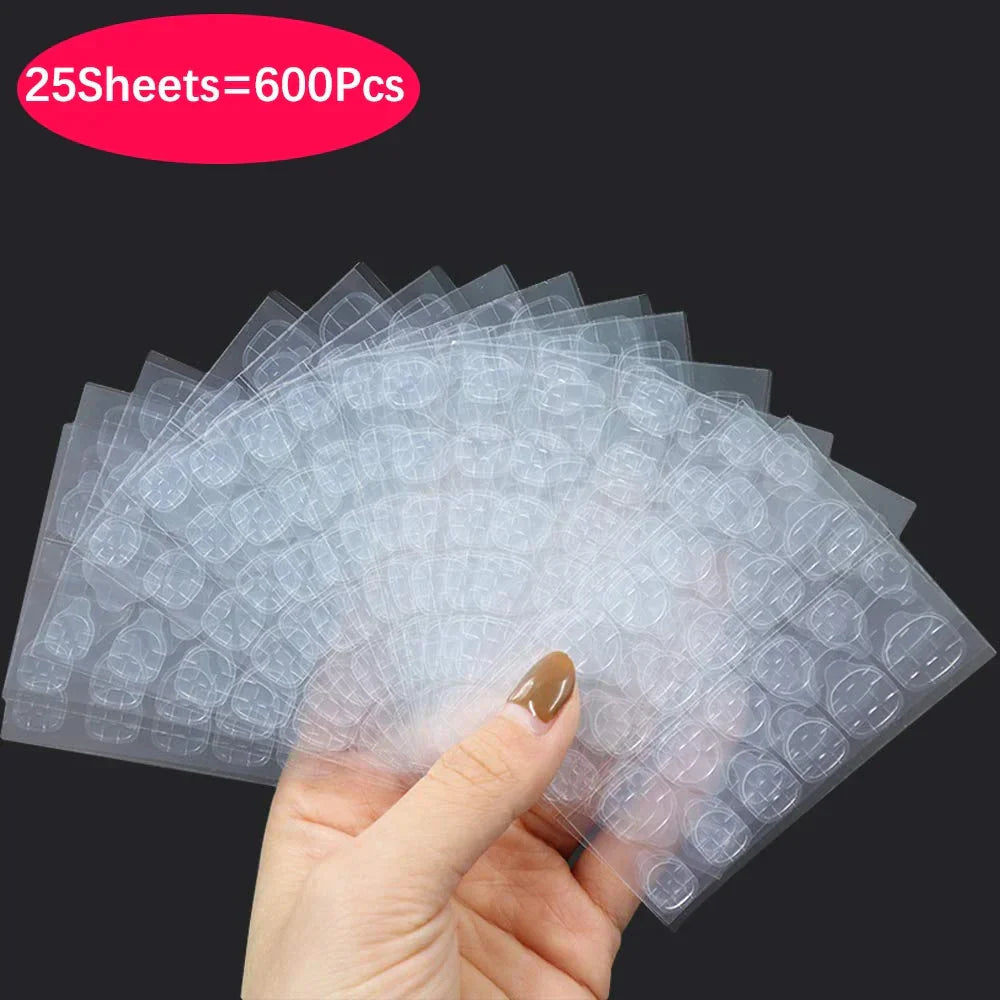 600PCS Double Sided Glue Nail Sticker Adhesive Tabs Waterproof Breathable Fake Nail Glue Stickers Jelly False Nails Tips