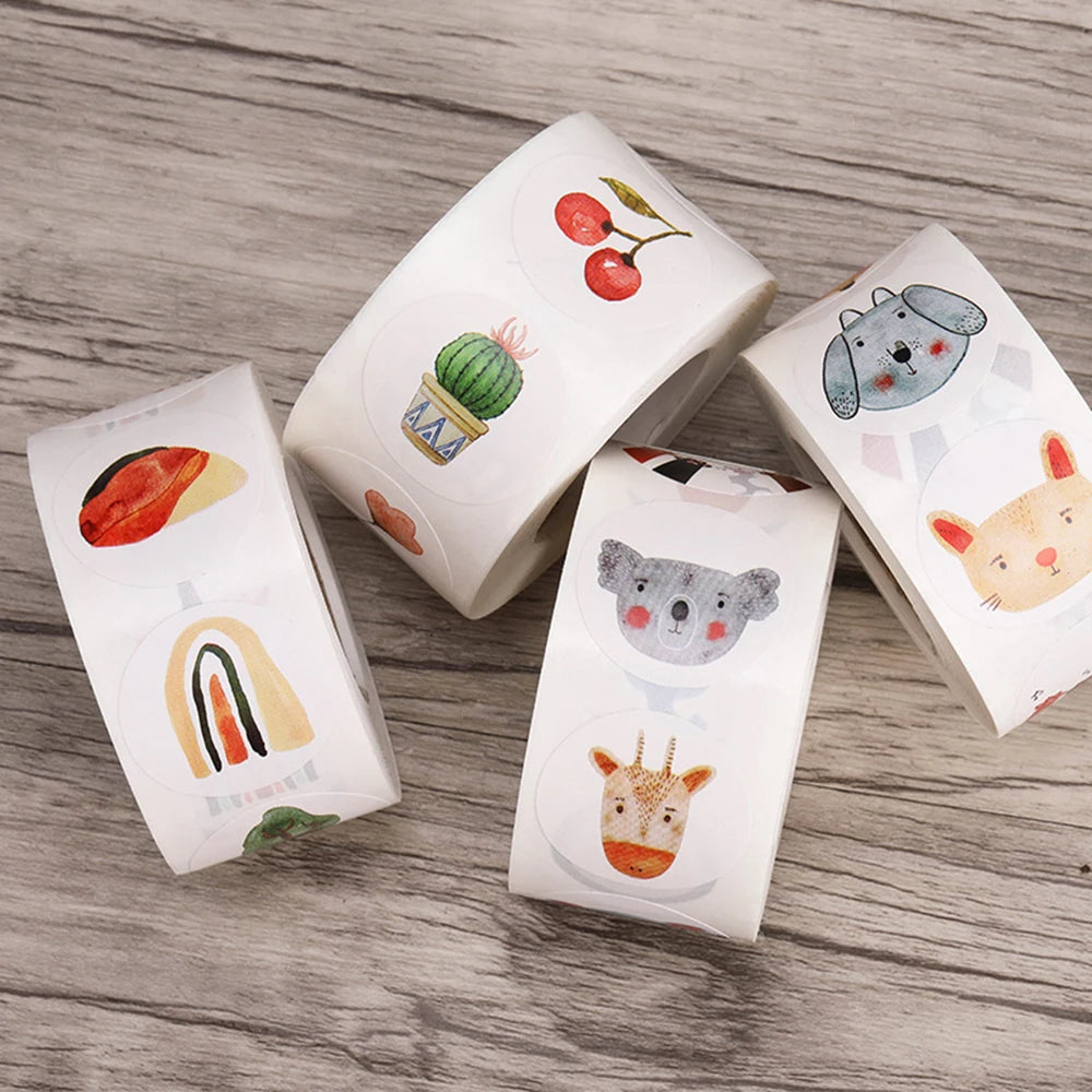 100-500pcs Round Cartoon Sticker 1Inch Thank You Stickers for Gift Cards Envelope Paper Scrapbook Sealing Label