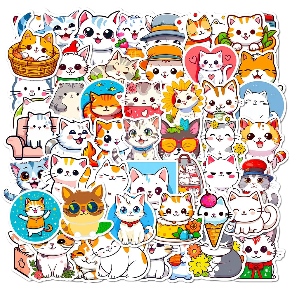 Cute Cartoon Cat Stickers - 10/30/50pcs Waterproof for Kids, Laptop, Notebook, Suitcase, Fridge