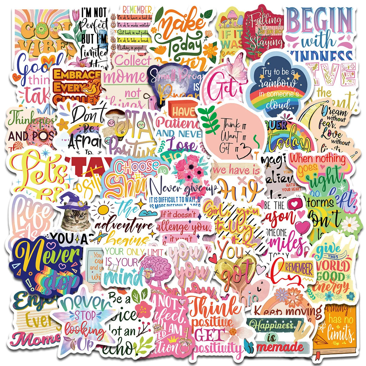 50Pcs Inspirational Quote Stickers for Helmet, Wall, DIY Decor