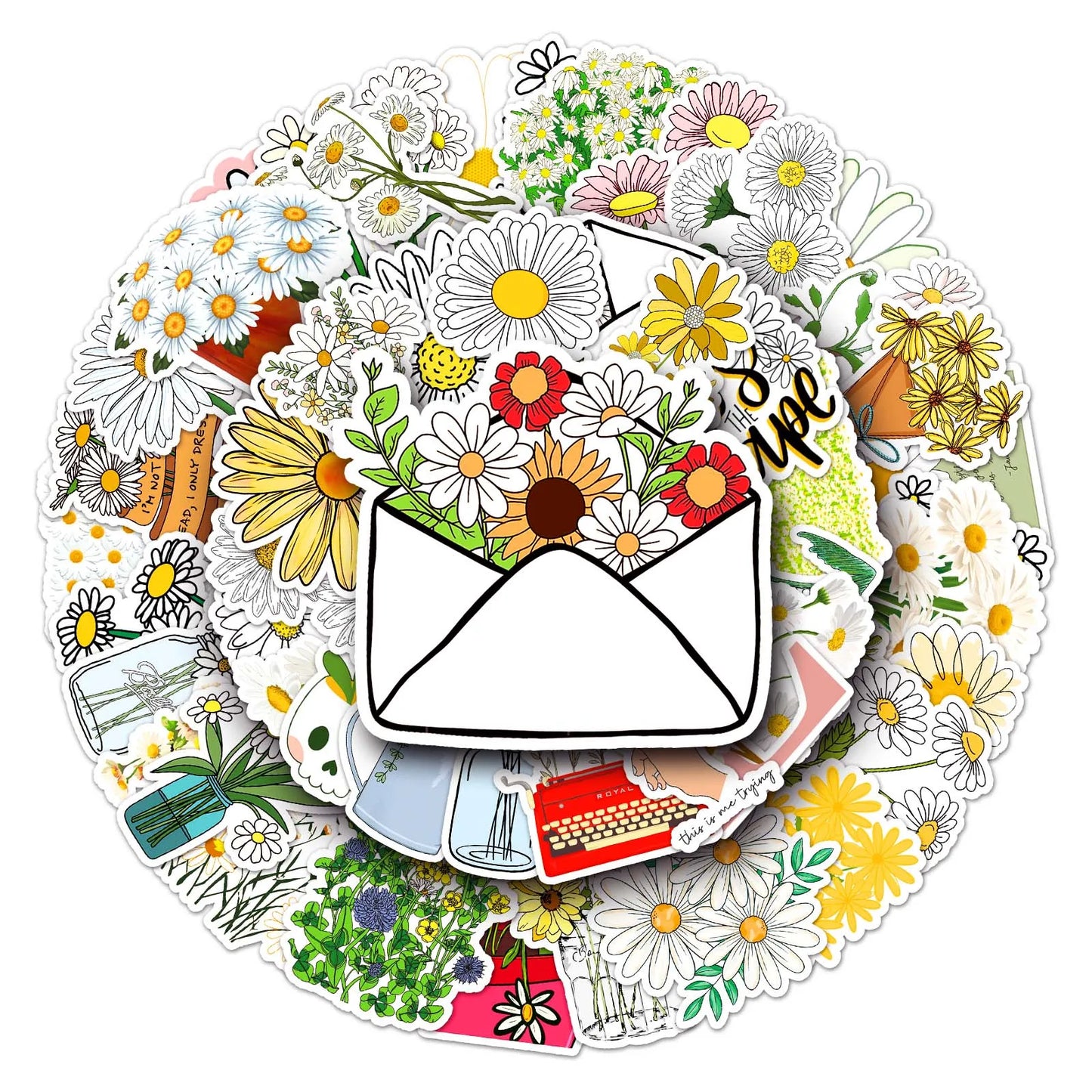 50Pcs Daisy Cartoon Waterproof Vinyl Stickers for Skateboard Snowboard