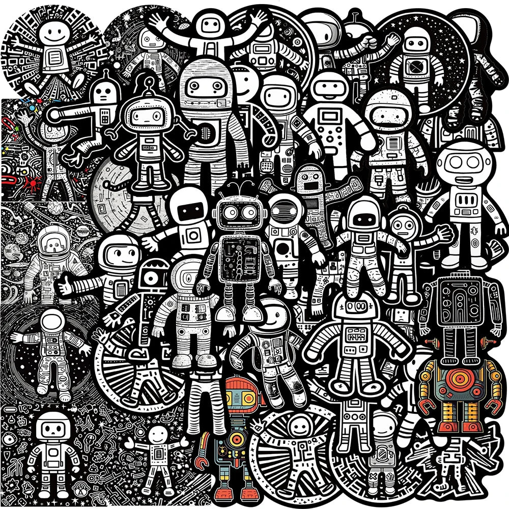 Astronaut Robot Stickers Pack - Waterproof, Laptop, Skateboard, Phone, Car