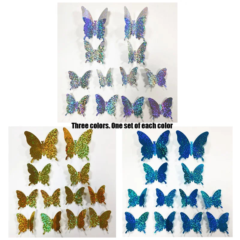 3D Glitter Butterfly Wall Stickers Set - Kids Room & Wedding Decor