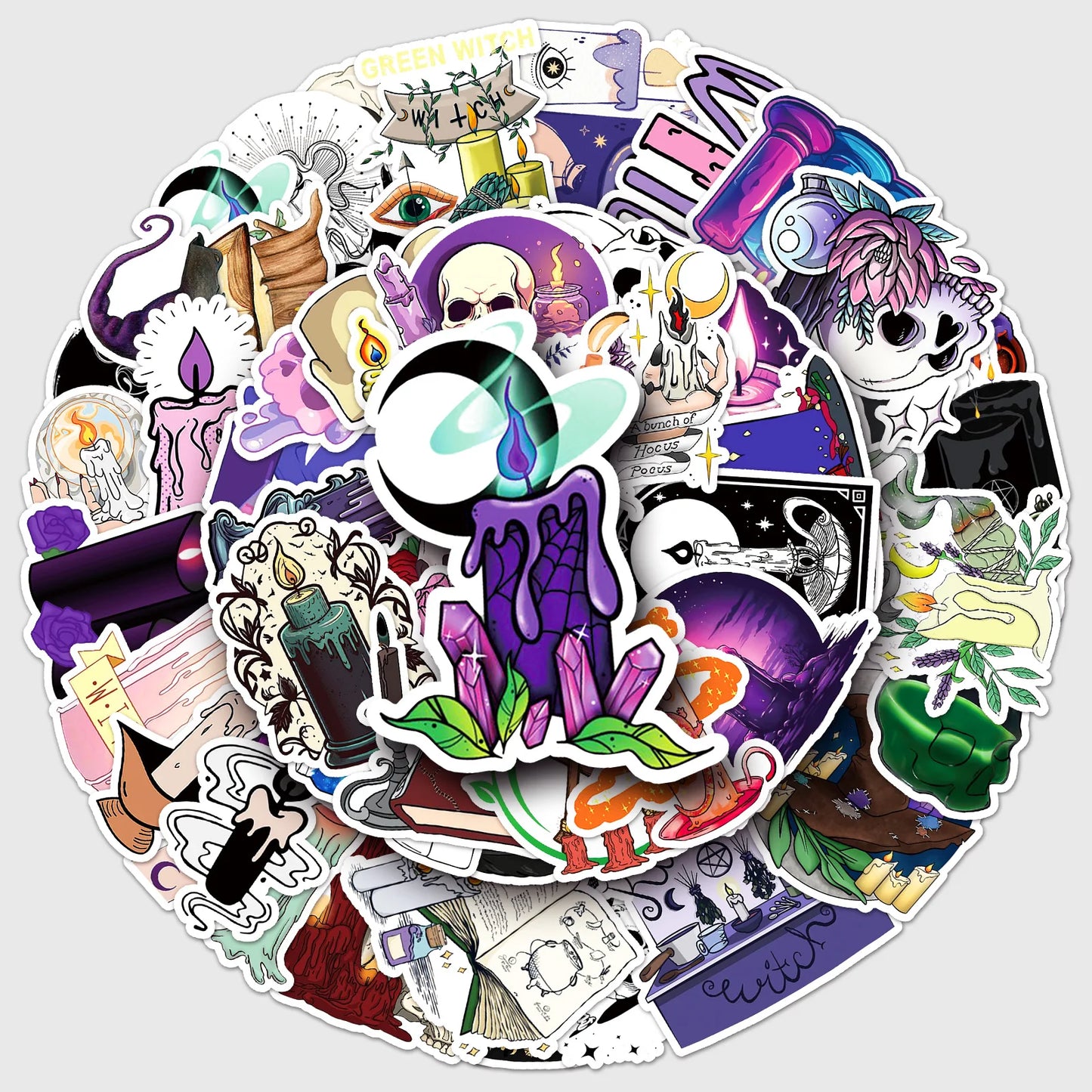 50Pcs Witch Candle Cartoon Waterproof Vinyl Stickers for Skateboard Snowboard Home Decor