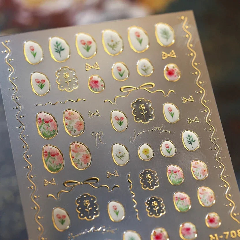 Golden Tulip Lace Nail Art Stickers Decals
