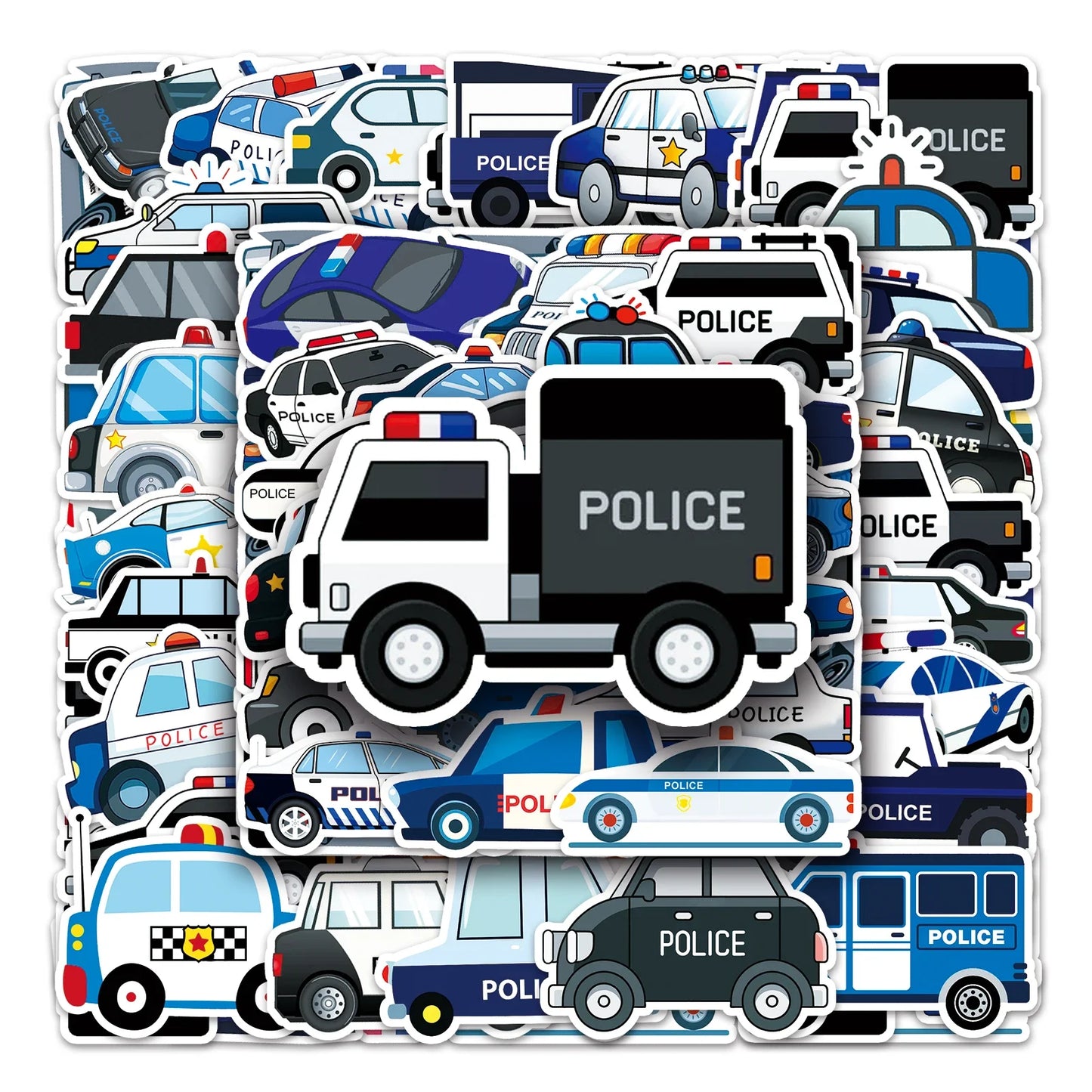 50Pcs Police Car Cartoon Waterproof Vinyl Stickers for Skateboard Snowboard