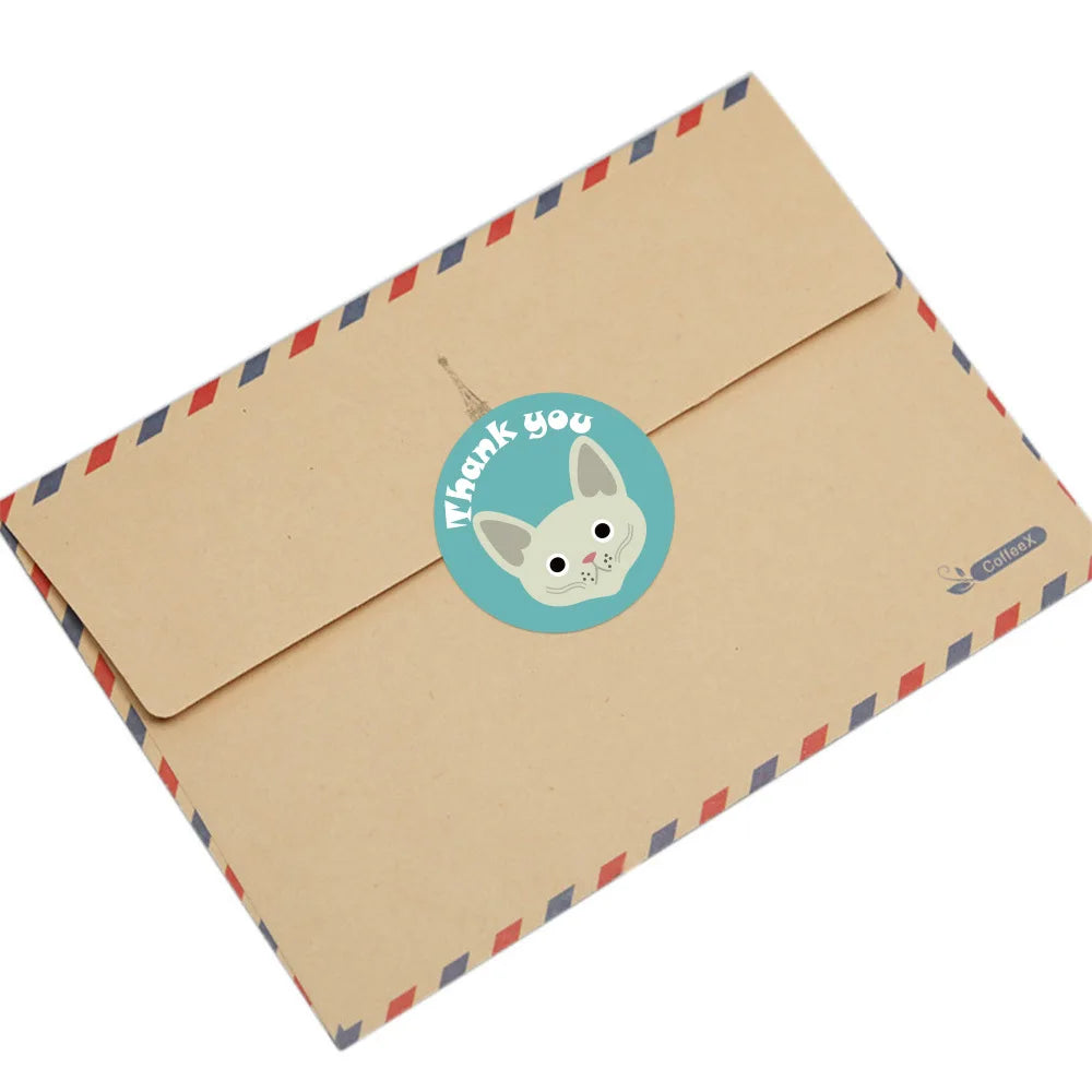 100-500pcs Round Cartoon Animals Thank You Stickers Cute Cats Teachers Reward Handmade Sealing Stickers Stickers