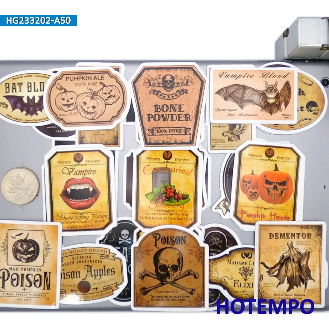 20/30/50Pieces Retro Alchemy Funny Halloween Magic Potion Label Stickers for Bottle Scrapbook Luggage Phone Laptop Sticker Toys