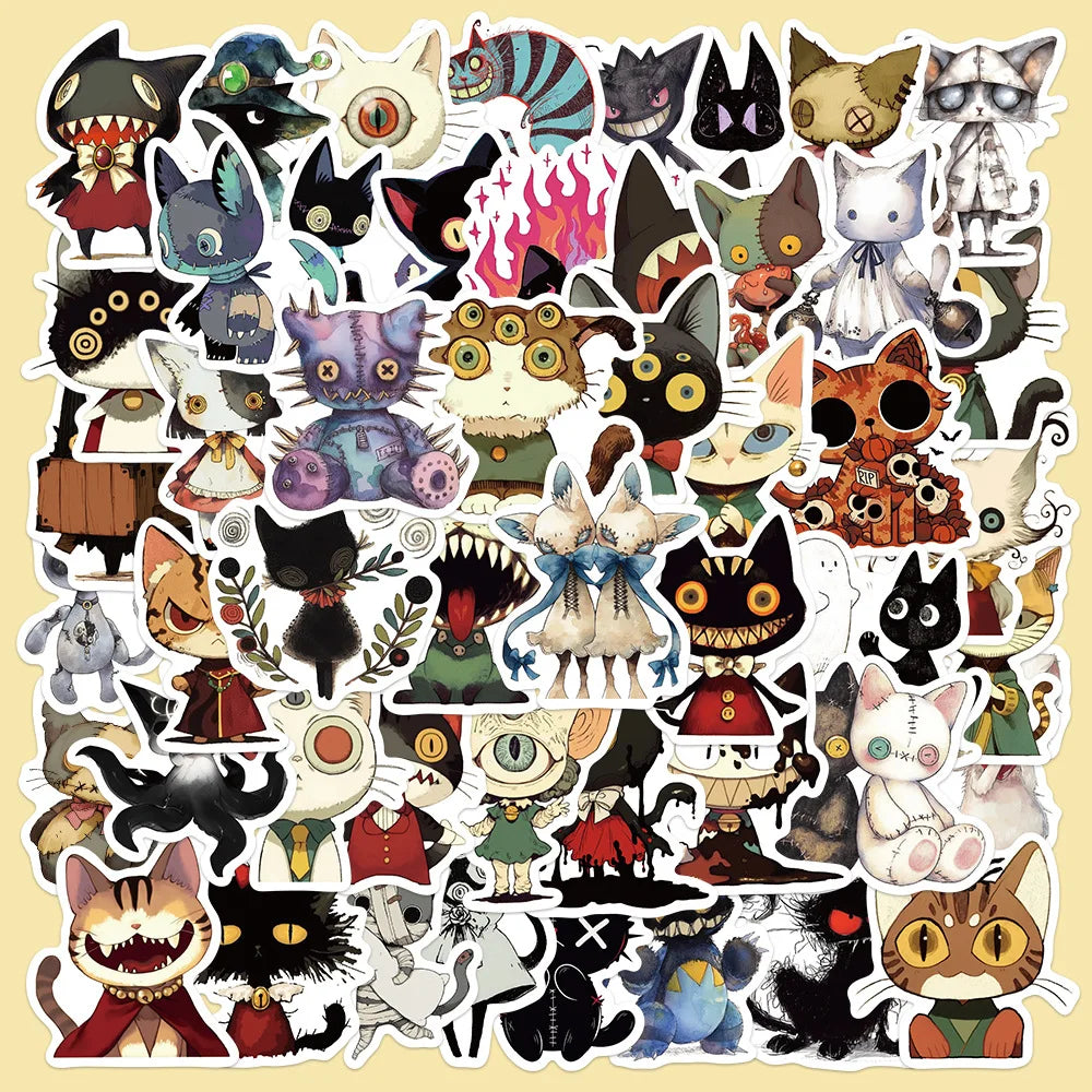 50pcs Wind Cat Graffiti Stickers for Helmet, Wall, DIY Decoration Wholesale