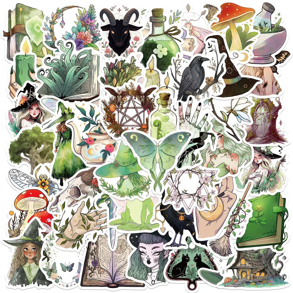 Cartoon Goth Witch Stickers for Laptop, Phone, Scrapbook, Fridge, Diary - 10/30/50pcs