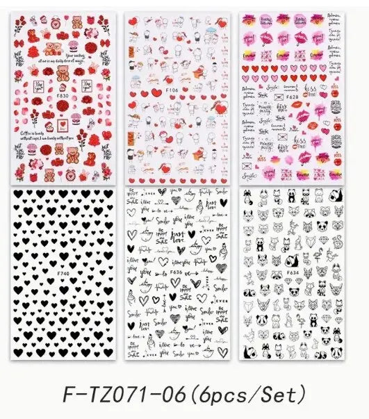 3D Valentines Nail Art Stickers - Cute Cartoon Full Wraps
