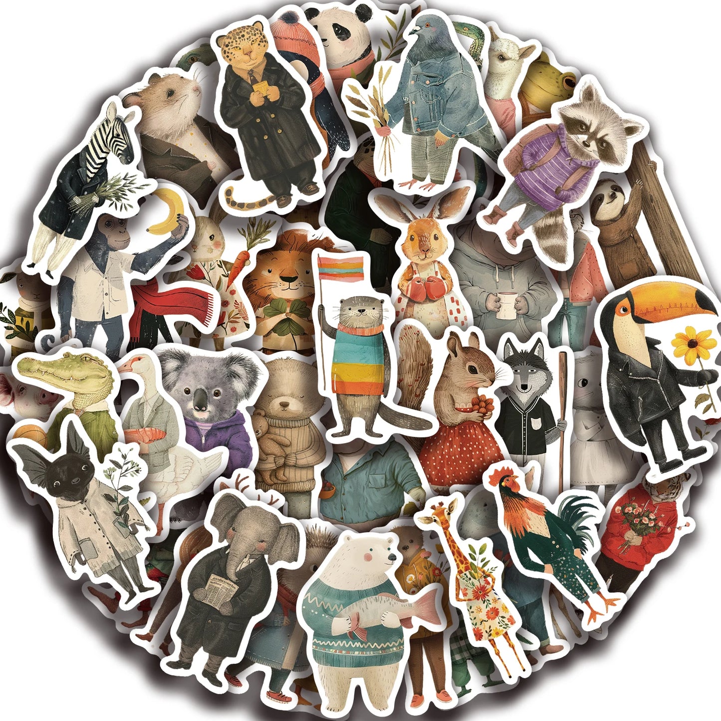 50pcs Vintage Animal Stickers for Laptop & Skateboard