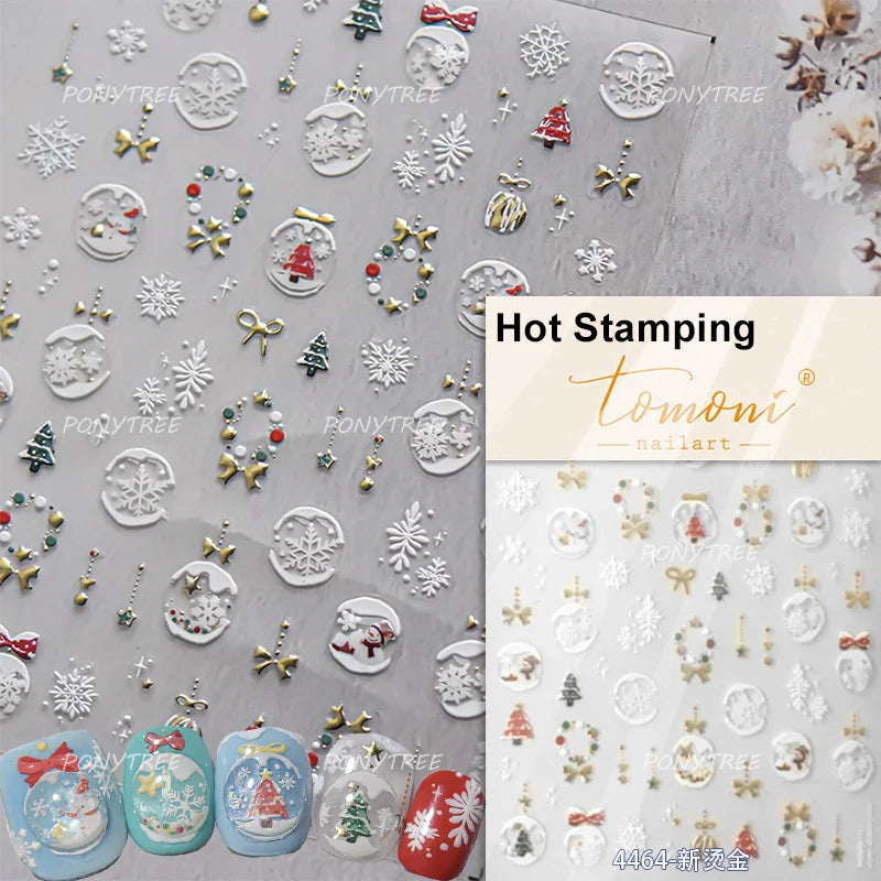 Christmas Nail Art Stickers: Tree, Bell, Snowman, Star, Glitter