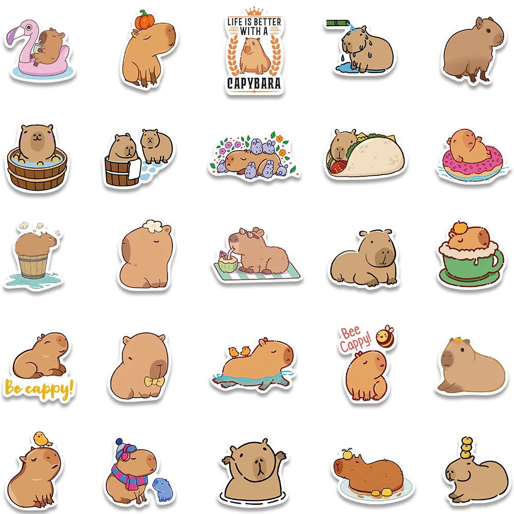 50pcs Cute Cartoon Animals Capybara Stickers Kids Gift For Laptop Luggage Phone Notebook Waterproof Graffiti Bicycle Decals
