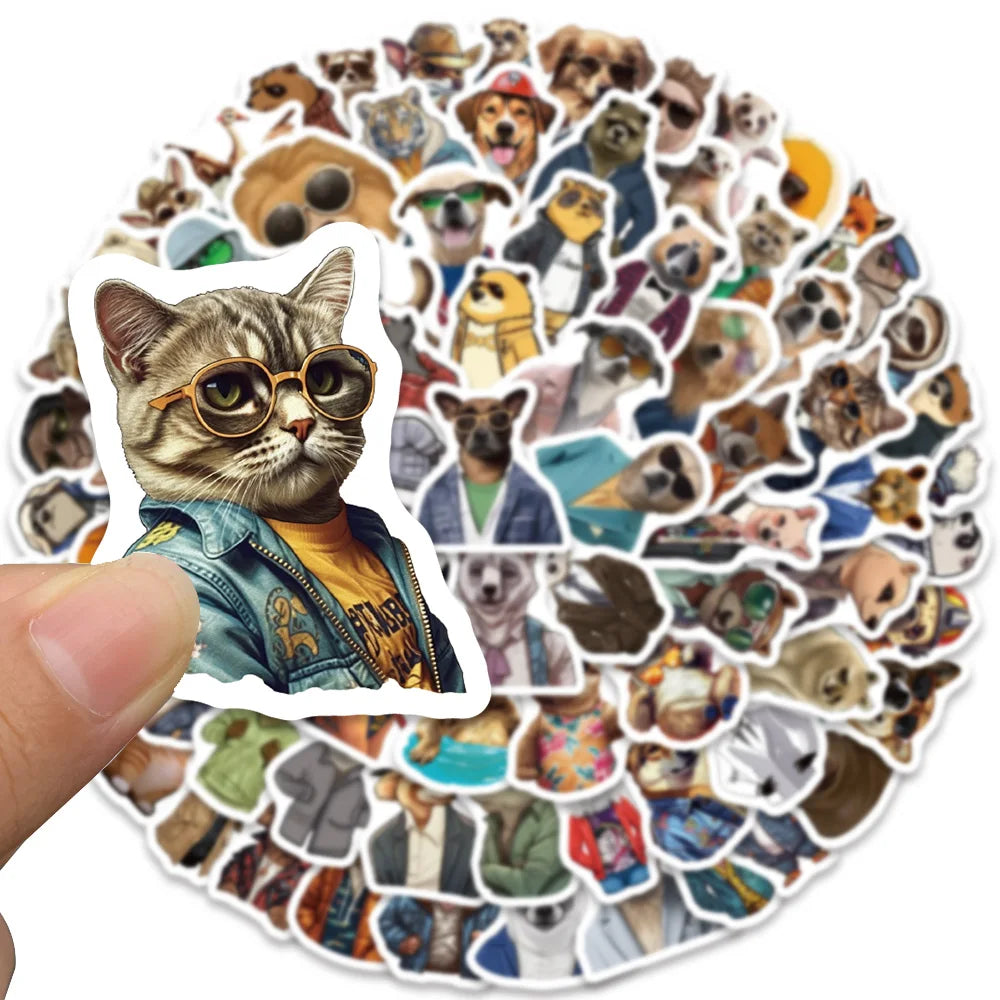 82pcs Funny Cartoon Animal Portraits with Clothes and Glasses Stickers