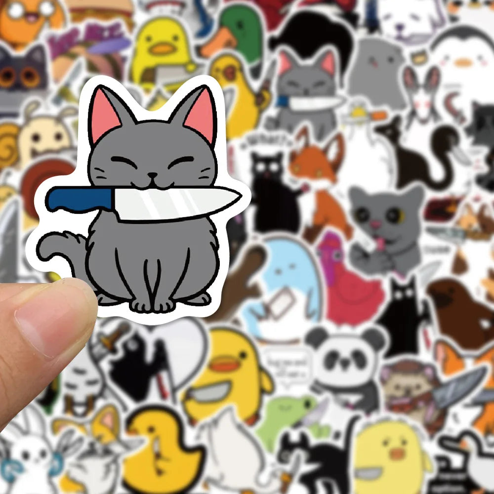 60PCS The Animal With The Knife Sticker Waterproof Vinyl Laptop Decorations DIY for Skateboard Stickers for Adults