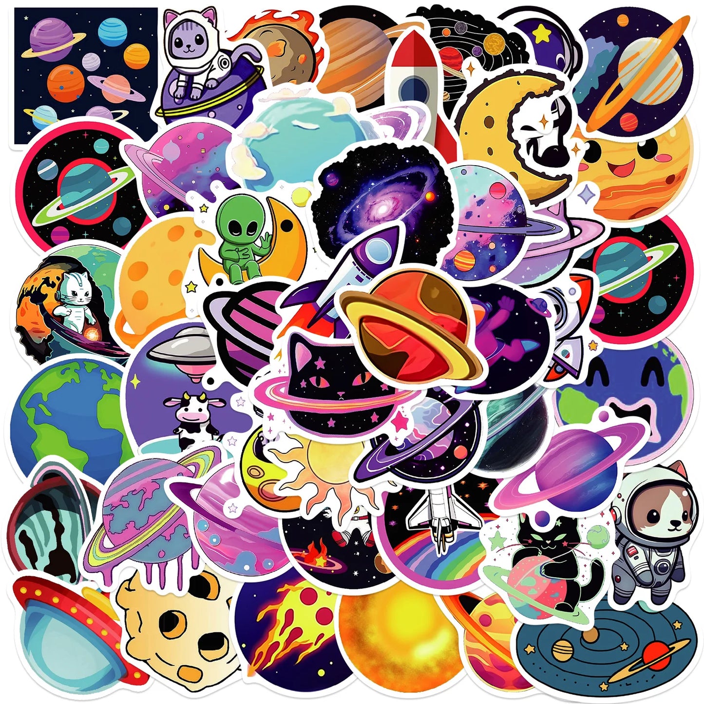 Kawaii Planet Cartoon Stickers: Rocket, Animal, DIY Decals