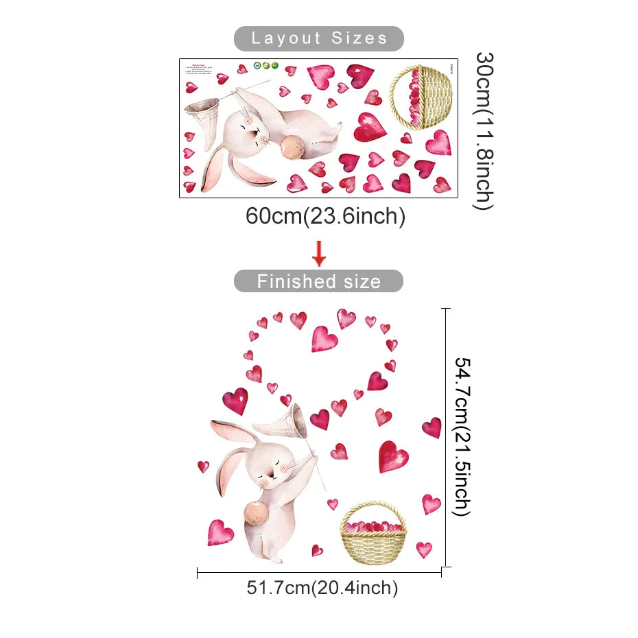 Cartoon Rabbit Heart Wall Stickers Removable Decals for Bedroom Nursery Decor