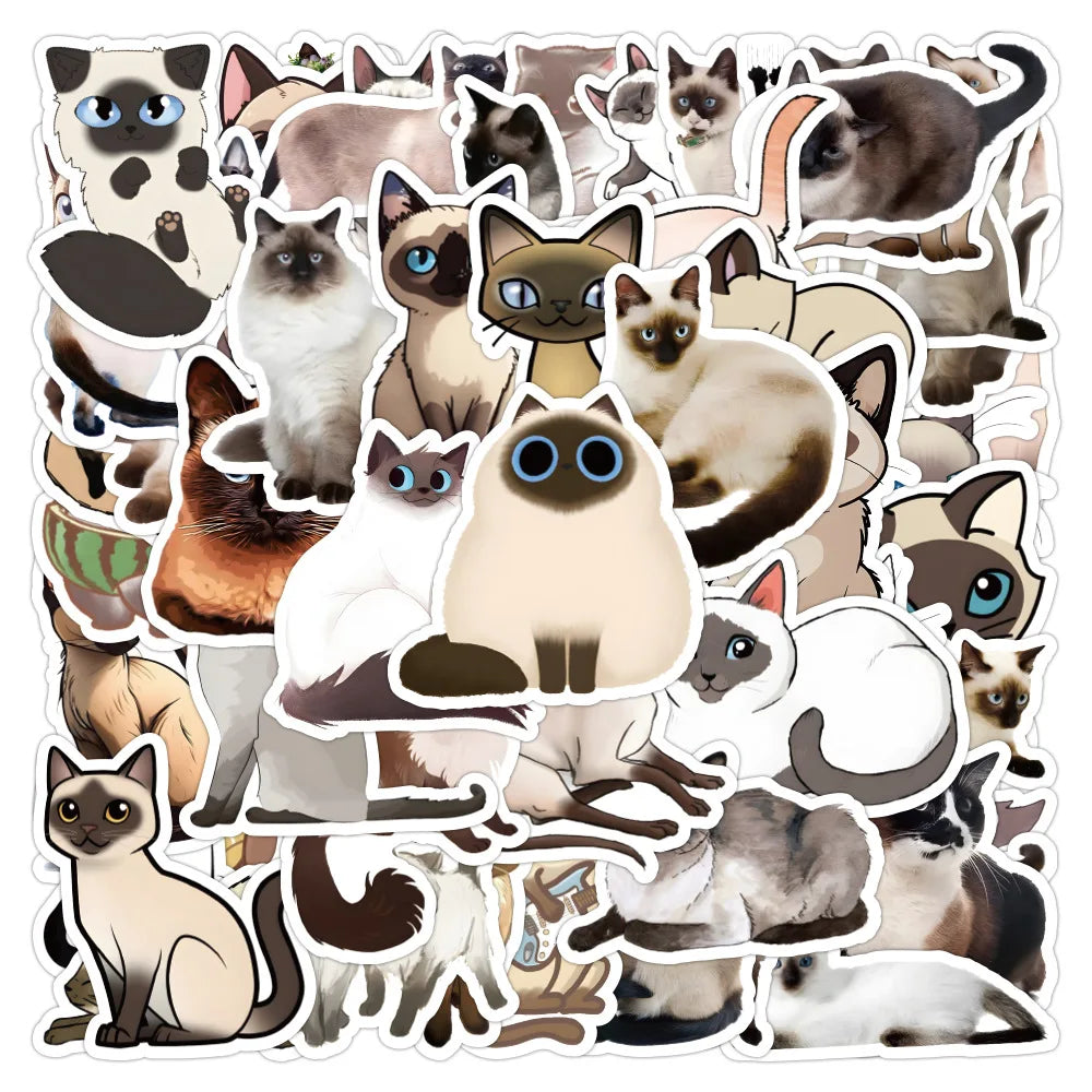 Siamese Cat Cartoon Stickers 10/30/50pcs Waterproof Decorative for Phone Laptop Helmet Kids