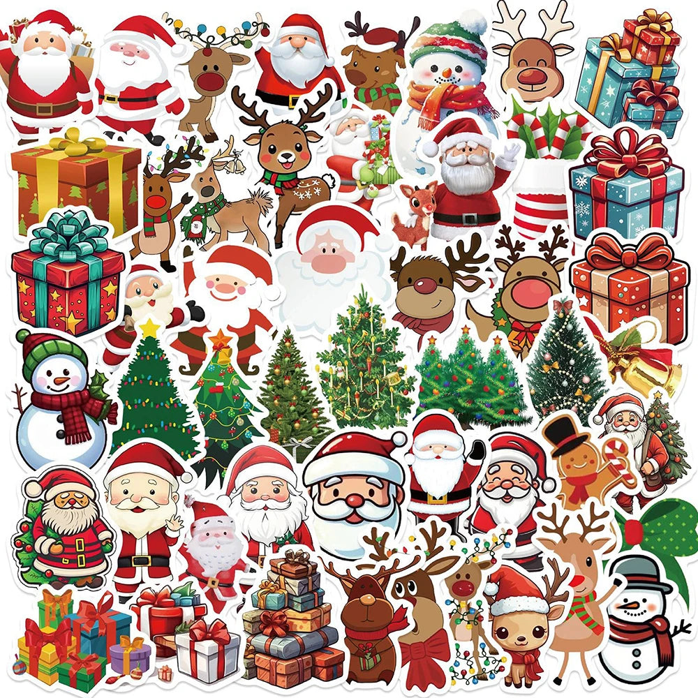 Christmas Santa Snowman Stickers 10/30/50pcs - Gifts, Party Decor, Phone, Luggage, Fridge, Bike, Suitcase, Kids DIY Decals