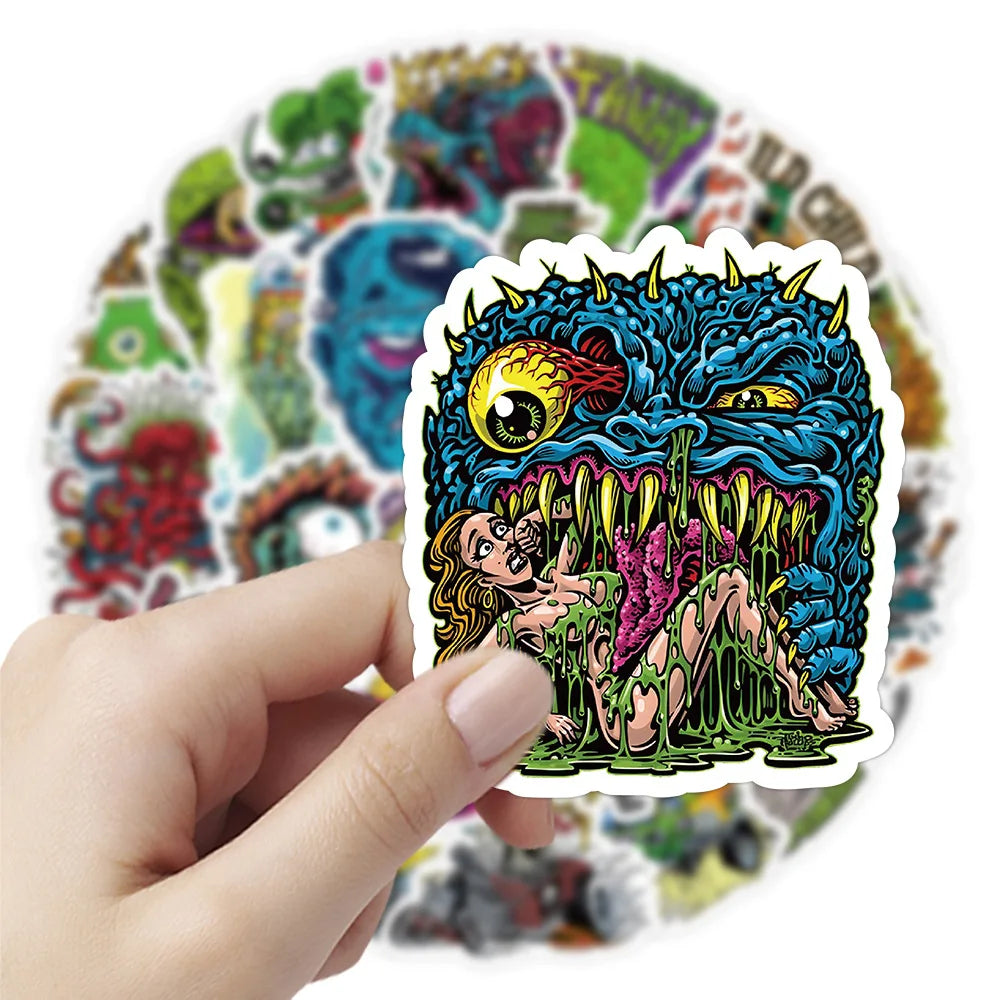 10/30/50PCS Funny Horror Liquid Monster Stickers Cool Graffiti Decoration DIY Skateboard Scrapbook Phone Laptop Car Decals Toys