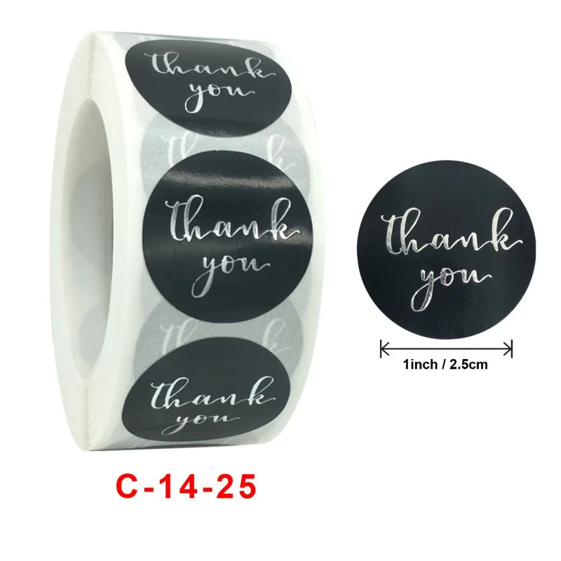 500 Pcs Round Black Thank You Bond Party Adhesive Diy Seal Stickers Decorative Album Diary Cartoon Label Decor