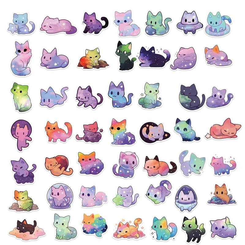 10/30/50PCS Cute Starry Sky Cat and Sealife Sticker Packs