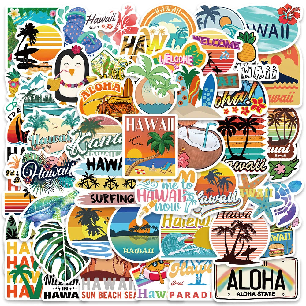 50PCS Waterproof Surfing Stickers for Surfboard, Car, Suitcase, Skateboard