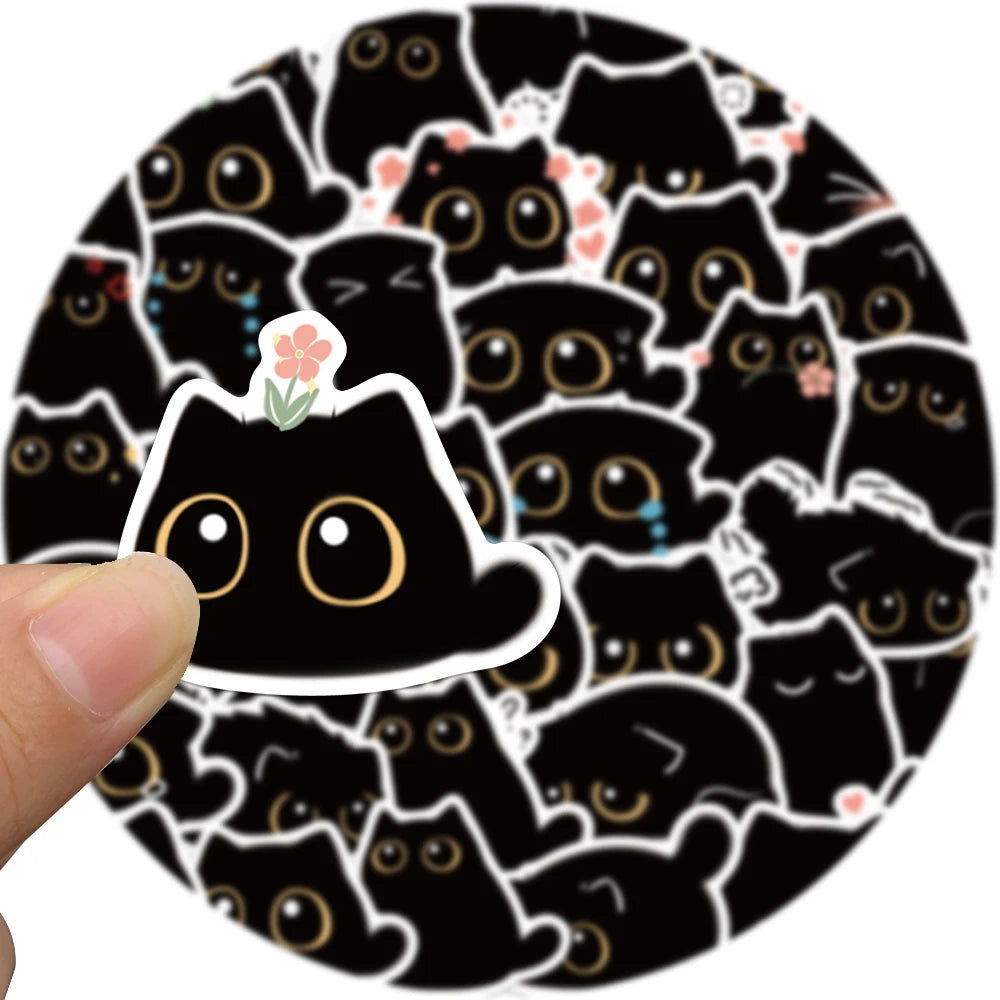 40PCS Cute Little Black Briquette Cat Stickers Waterproof Cartoon Decoration Laptop Cup Phone Suitcase Kids Gift Toy Decal