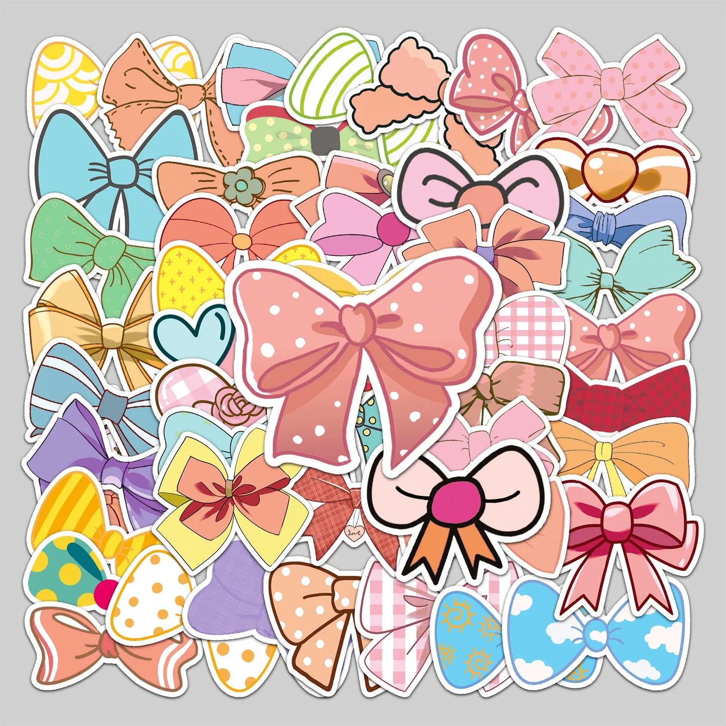 50pcs Cute Cartoon Bow Stickers for Helmet, Wall, DIY Decoration
