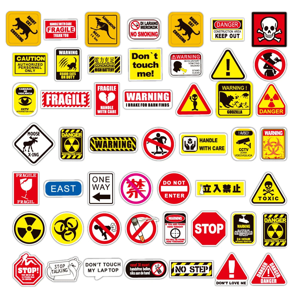 10/30/50/100pcs Funny and Serious Warning and Danger Sticker Packs