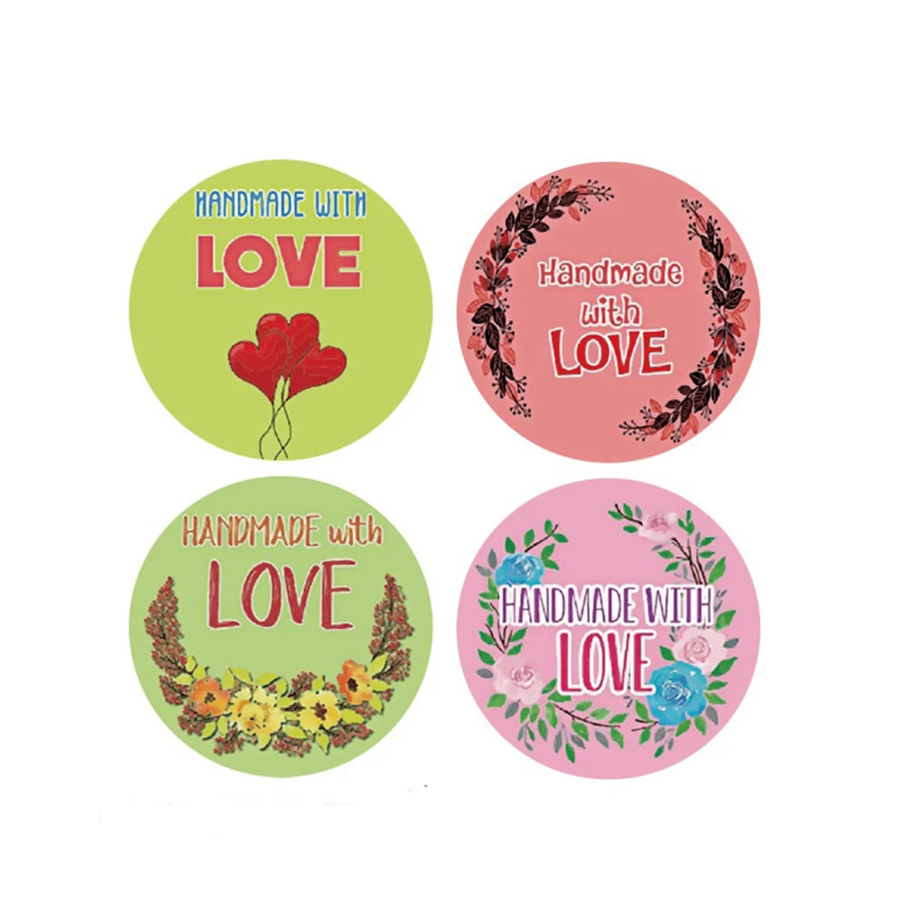 100-500pcs Handmade With Love Kraft Paper Stickers Round Adhesive Labels Baking Wedding Decoration Party Decoration Sticker
