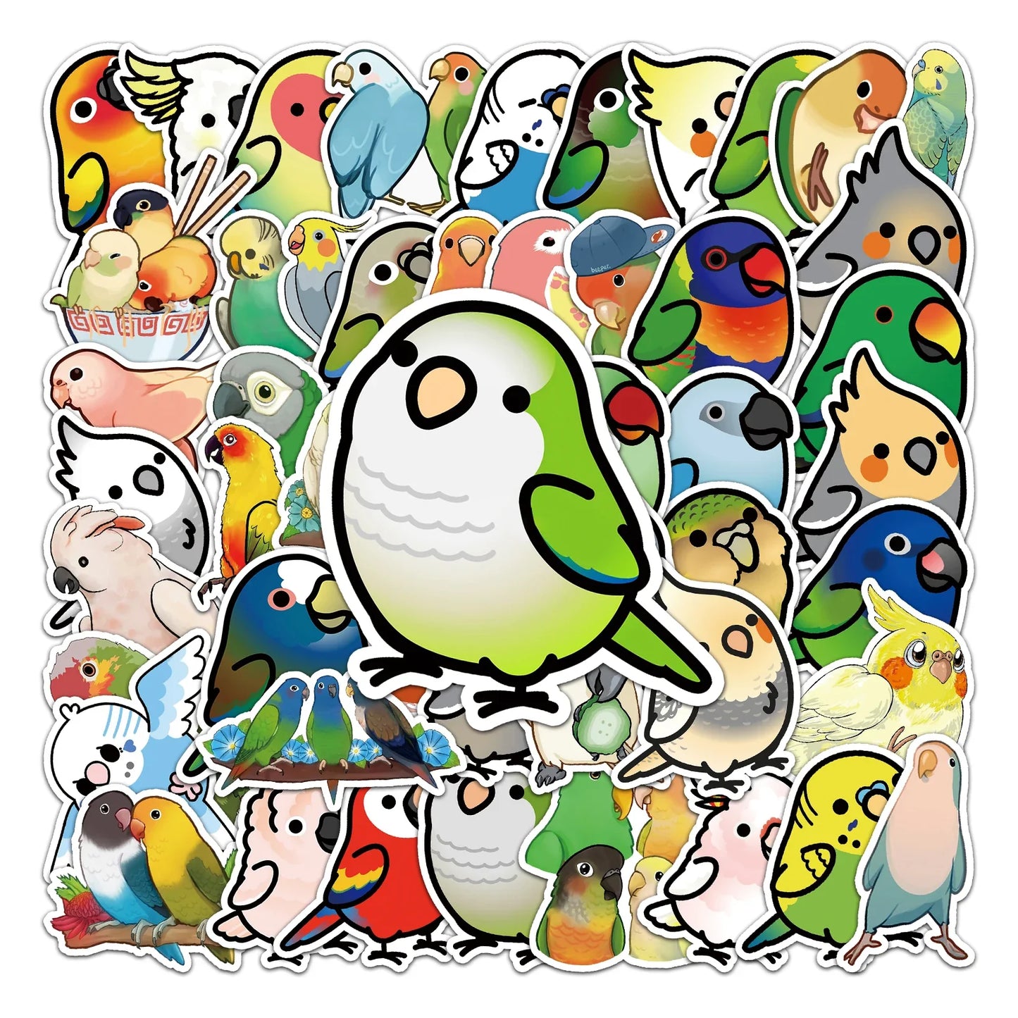 50Pcs Parrot Cartoon Waterproof Vinyl Stickers for Skateboard Snowboard