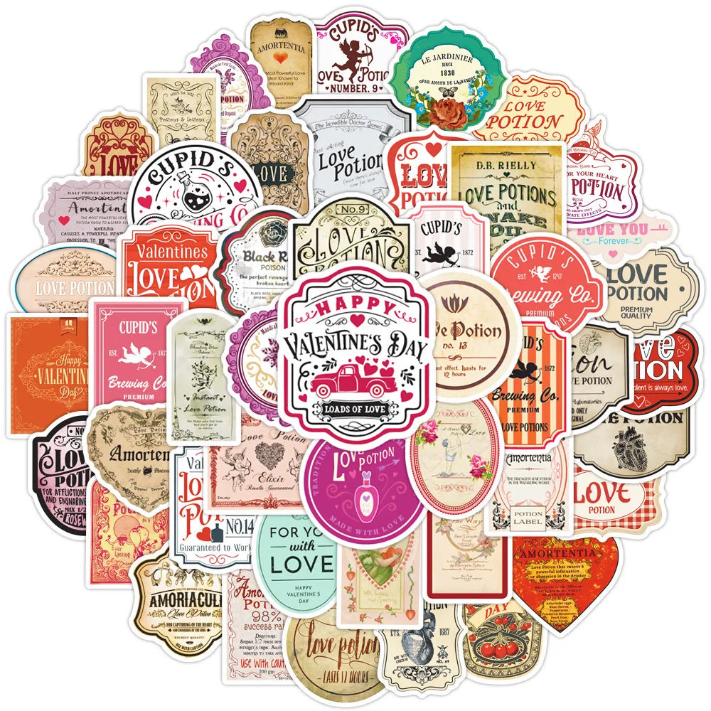 10/50Pcs Funny Vintage Halloween Valentine's Day Love Potion Label Sticker Packs