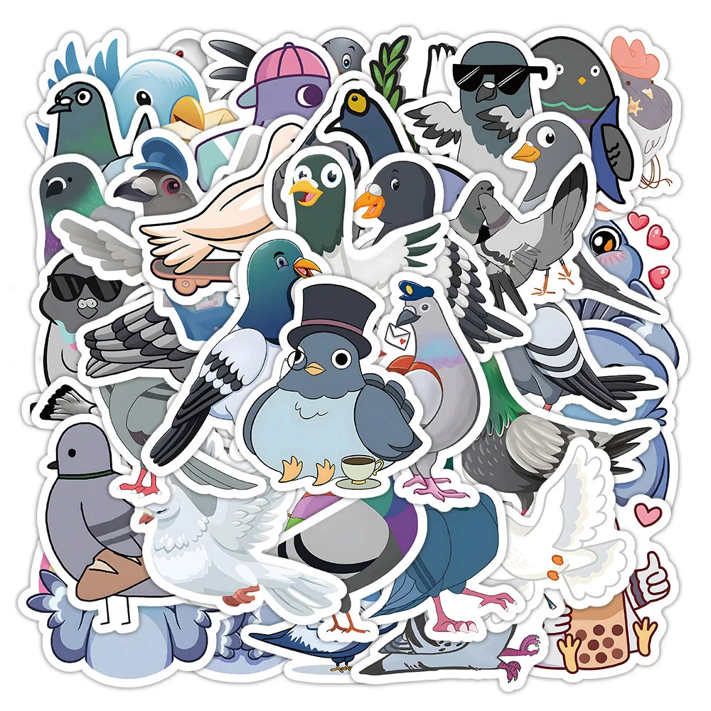 10/60pcs Cartoon Pigeons Animal Stickers Graffiti Decals DIY Luggage Laptop Tablet Notebook PVC Sticker for Kids Classic Toys