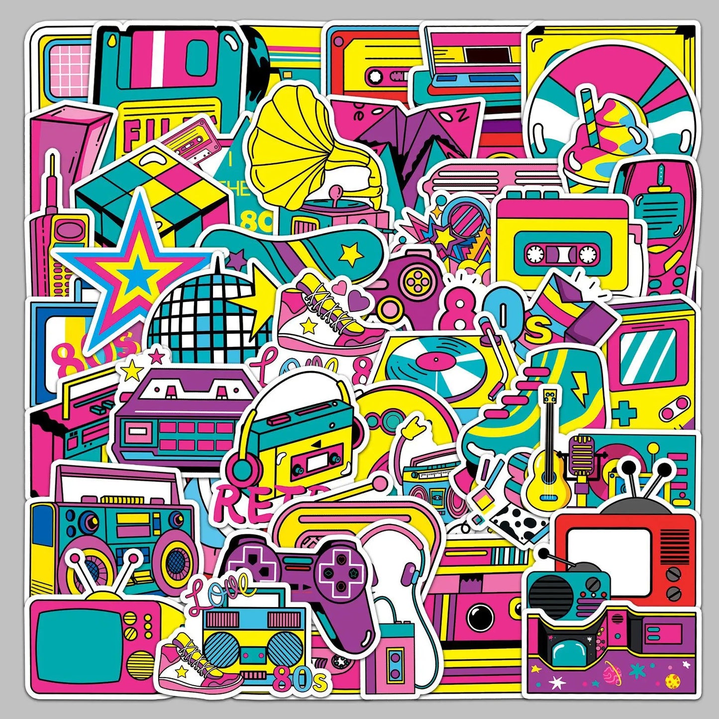 50pcs 80s Cartoon Graffiti Stickers for Helmet, Wall, DIY Decoration