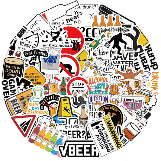 Cartoon Alcoholism Stickers Waterproof Decal for Laptop Motorcycle Luggage Snowboard Fridge Phone Car