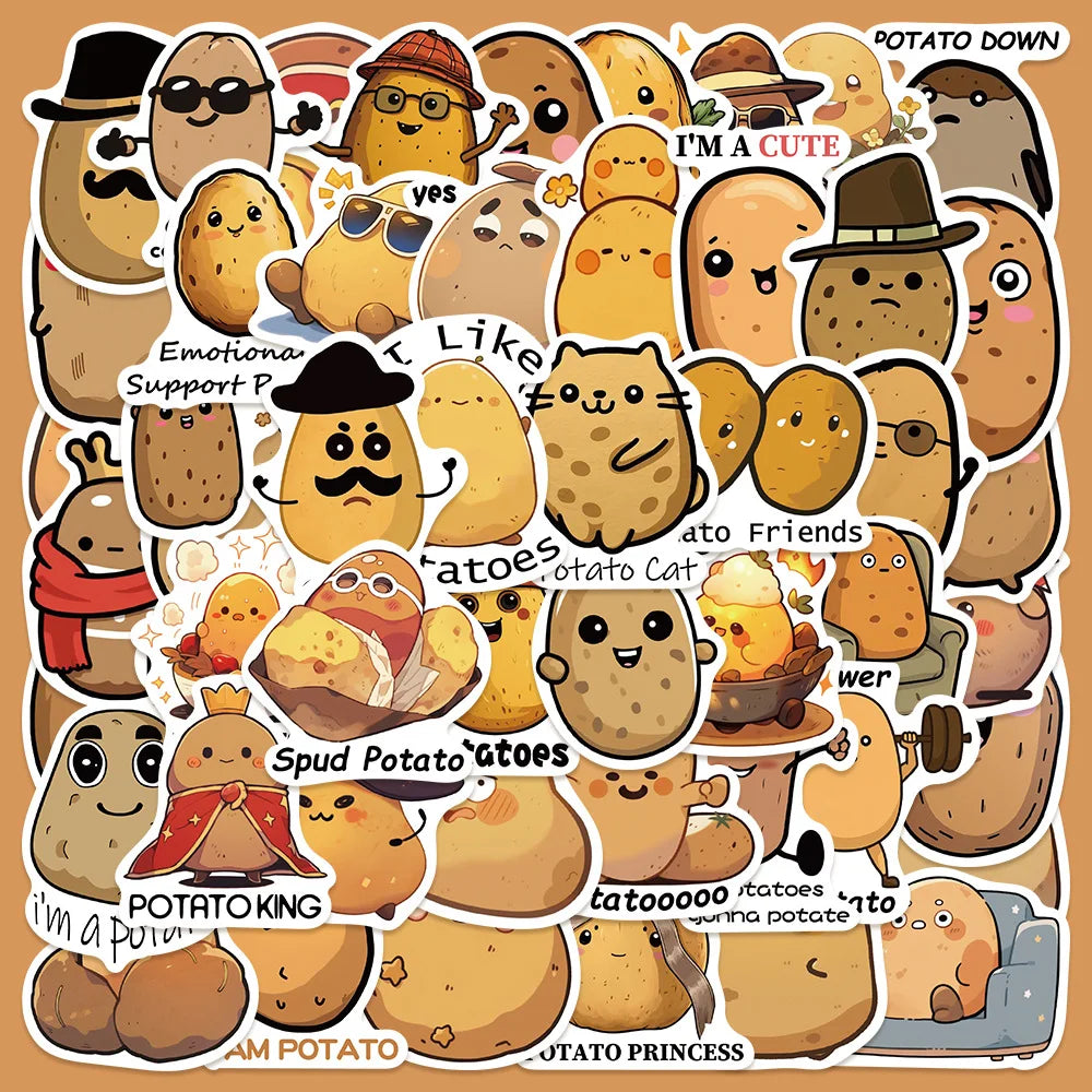 50pcs Cute Potato Cartoon Stickers for Helmet, Wall, DIY Decoration